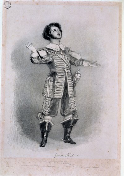 Giovanni Battista Rubini (1794-1854) Arturo szerepében az „I Puritani”-ban, próbamásolat az „Emlékezések az olasz operáról”-ból, metszett Richard James Lane (1800-72), 1836 (színért lásd: 123979) alkotó: Alfred Edward Chalon