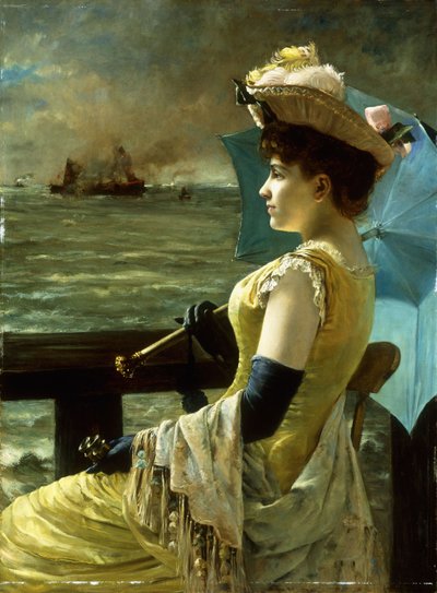 Egy napernyős hölgy a tengerre néz, alkotó: Alfred Emile Stevens