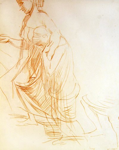 Két figura tanulmányozása, egy álló és egy térdelő, 1850 körül (piros kréta papíron) (lásd a 366413-as verziót) alkotó: Alfred George Stevens
