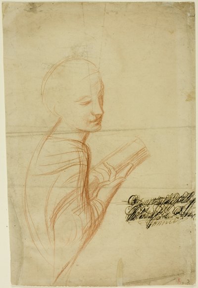Nő könyvvel (recto); Férfi alak vázlatai (verso) alkotó: Alfred George Stevens