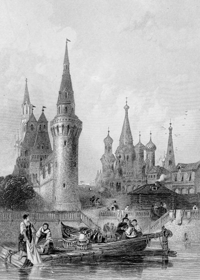 Vaszilij Blagennoi templom, Moszkva, J. H. Kernot metszete, 1844 körül alkotó: Alfred Gomersal Vickers
