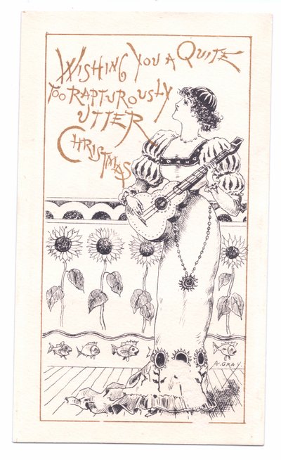 Hegedűn játszó viktoriánus üdvözlőlap, 1881 körül (monokróm) alkotó: Alfred Gray