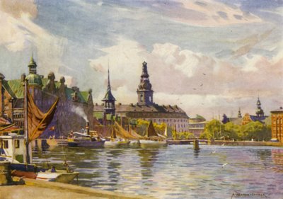 Dánia: Koppenhága, Christiansborg kastély (színes litho) alkotó: Alfred Heaton Cooper