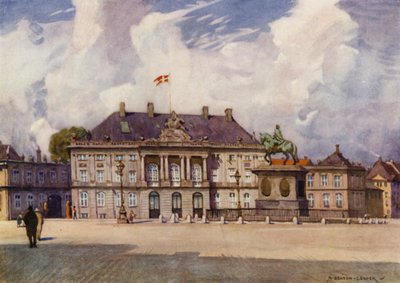 Dánia: Koppenhága, Az Amalienborg-palota (színes litho) alkotó: Alfred Heaton Cooper