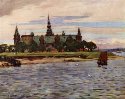 Dánia: Helsingor, Kronborg kastély (színes litho) alkotó: Alfred Heaton Cooper