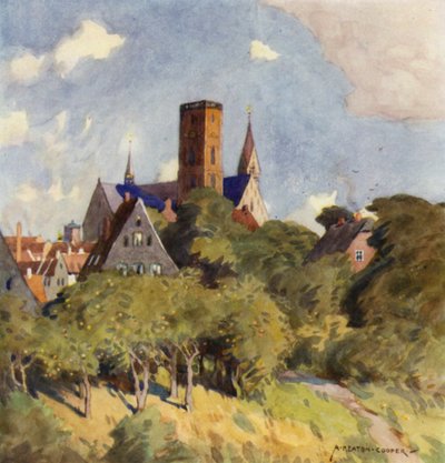 Dánia: Ribe, egy középkori város Észak-Slesvigben (színes litho) alkotó: Alfred Heaton Cooper