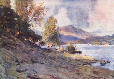 Lake District: Derwentwater partjainál (színes lithó) alkotó: Alfred Heaton Cooper