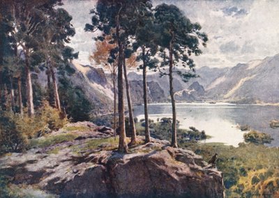 Lake District: Derwentwater, Castle Head felől, egy derűs reggel (színes lithó) alkotó: Alfred Heaton Cooper