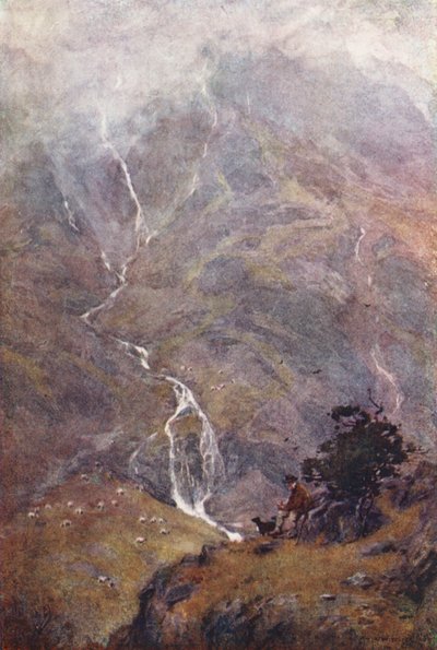 Lake District: The Shepherd, Yewdale, Coniston (színes litho) alkotó: Alfred Heaton Cooper