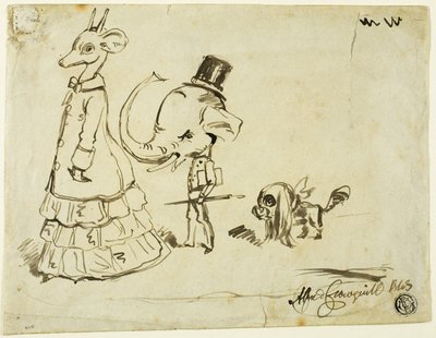 Férfi, nő és kutya karikatúrája alkotó: Alfred Henry Forrester