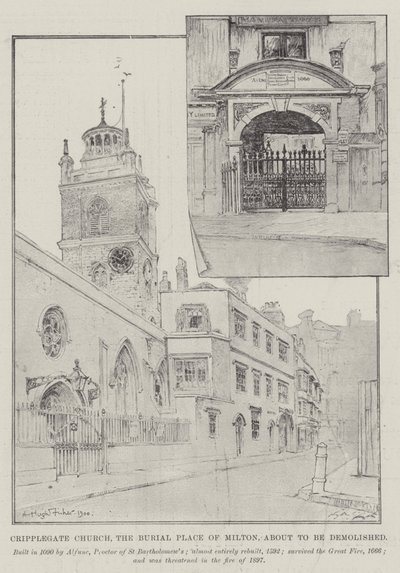 Cripplegate templom, Milton temetkezési helye, lebontás előtt áll alkotó: Alfred Hugh Fisher