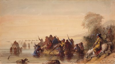 Bikahajózás a Platte folyón, 1837 körül (akvarell, papír) alkotó: Alfred Jacob Miller