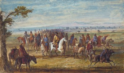 Karaván: Sir William Stewart fehér lovon ülve, 1837 körül (olaj, papír) alkotó: Alfred Jacob Miller