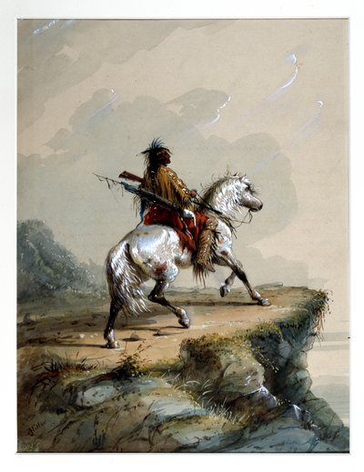 Lesben álló crow indián alkotó: Alfred Jacob Miller