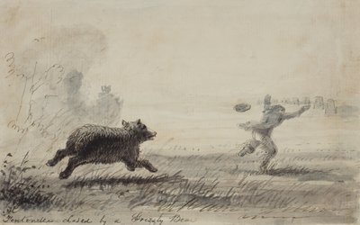 Fontenelle, amelyet egy Grizzly Bear üldöz, 1837 körül (toll, tinta és mosás papíron) alkotó: Alfred Jacob Miller