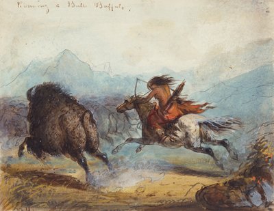 Bivalyt futtató indiai nő, 1858-60 körül (akvarell papíron) alkotó: Alfred Jacob Miller