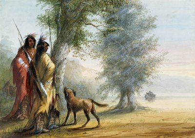 Indiánok egy kenut figyelnek alkotó: Alfred Jacob Miller