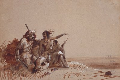 Kansas Indian Recounting to a Trapper, Signs, the Migration of Buffalo, 1837 körül (ceruza és barna és fekete mosás a papíron) alkotó: Alfred Jacob Miller