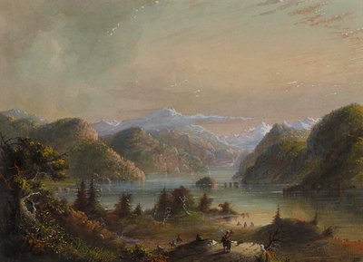 Tóparti tájkép folyóval és heggyel alkotó: Alfred Jacob Miller