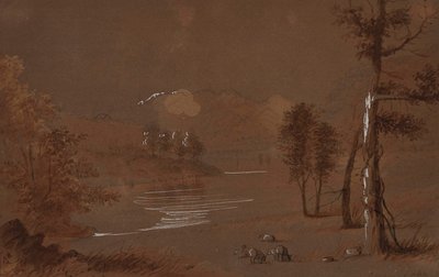 Tó- és hegyvidéki látkép alkotó: Alfred Jacob Miller
