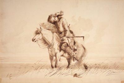 Elveszett zöld kürt, 1850 körül (ceruza, toll és tinta, valamint vászonra mosás) alkotó: Alfred Jacob Miller