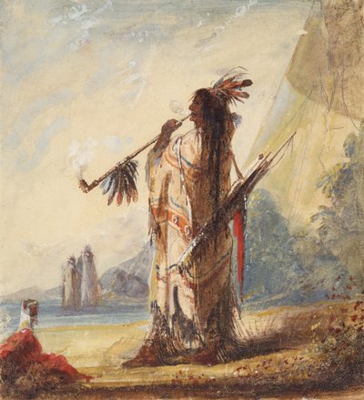 Szabadidő méltósággal a Calumet dohányzása, 1837 körül (ceruza, akvarell és gouache papíron) alkotó: Alfred Jacob Miller