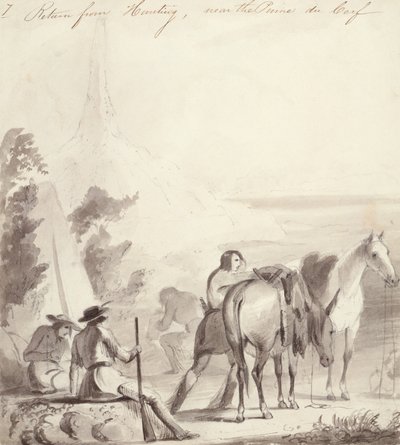 Visszatérés a vadászatról, 1837 körül (olaj, kartonpapír) alkotó: Alfred Jacob Miller