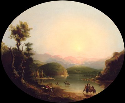 Shoshone indiánok egy hegyi tónál (Fremont -tó) alkotó: Alfred Jacob Miller