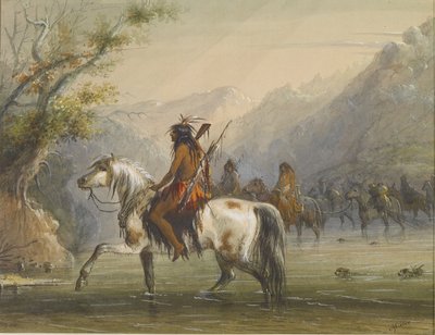 A Shoshonee [sic] indiánok – Átkelés a folyón alkotó: Alfred Jacob Miller