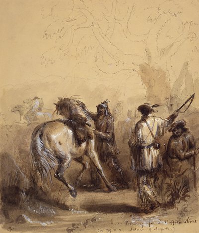 Sir W.D.S., Antoine és Auguste avagy felkészülés egy bivalyvadászatra, 1837 körül (toll és tinta, mosás és gouache papíron) alkotó: Alfred Jacob Miller
