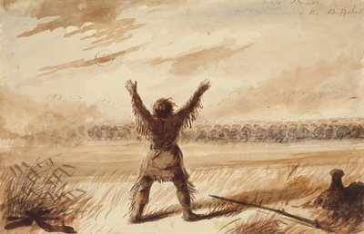 Egy bivalycsorda nyugalomban megzavarta a csapdát, 1837 körül (ceruza, toll és tinta, valamint papírra mosás) alkotó: Alfred Jacob Miller