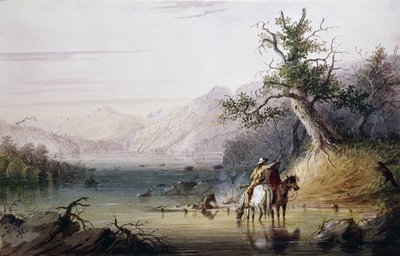 A prémvadászok táborhelye a „Big Sandy” folyónál alkotó: Alfred Jacob Miller