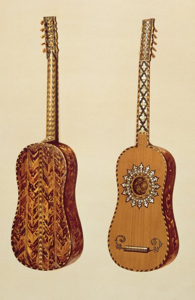 Rizzio gitár, a "Musical Instruments"-ből (színes litho) alkotó: Alfred James Hipkins