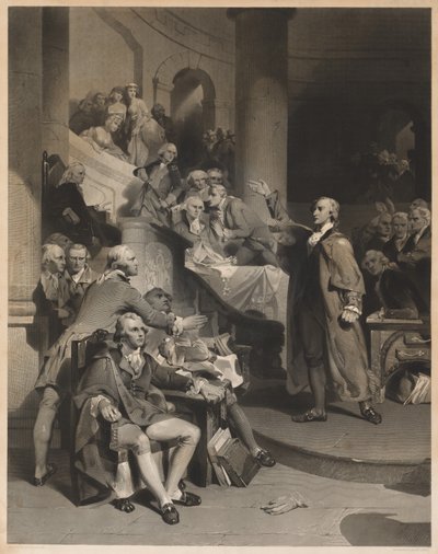 Patrick Henry ünnepelt beszédét tartja a Virginia állambeli Burgesses-házban alkotó: Alfred Jones