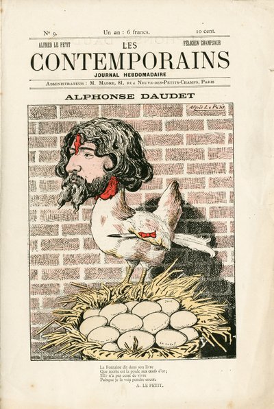 A „Les Contemporains” borítója, 9. szám, Szatirikus színekben: Alphonse Daudet - Irodalom - Houle, Daudet Alphonse - Illusztráció: Alfred Le Pepetit (1841-1909) alkotó: Alfred Le Petit