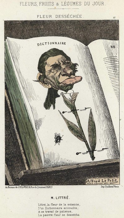 Déséchée virág: rajzfilm a Littré-ről - ill. 1871. 02. 01-től a „Nap virágai, gyümölcsei és zöldségei” c. alkotó: Alfred Le Petit