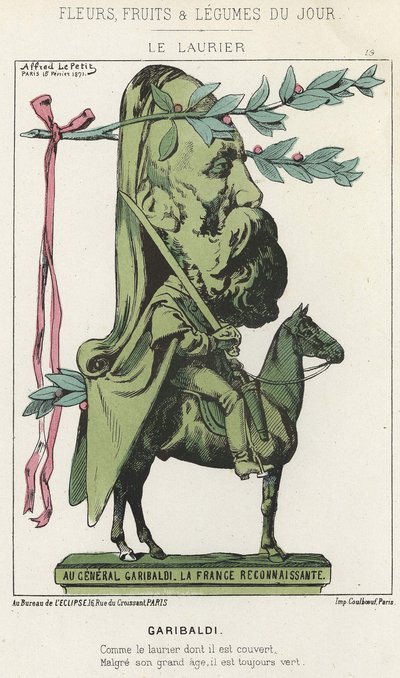 Le Laurier: Karikatúra Garibaldiról - ill. 1871. 02. 15-től a „A nap virágai, gyümölcsei és zöldségei” c. alkotó: Alfred Le Petit