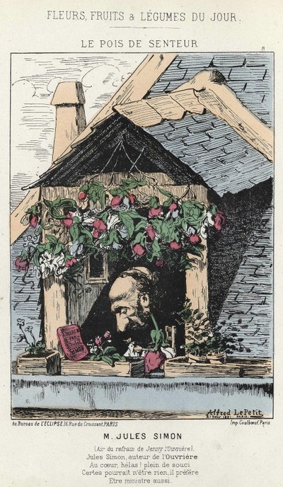 Le Peas de Fragreur: karikatúra Jules Simonról (1814 - 1896) - ill. 187. 12. 01-től a "A nap virágai, gyümölcsei és zöldségei" című részben alkotó: Alfred Le Petit