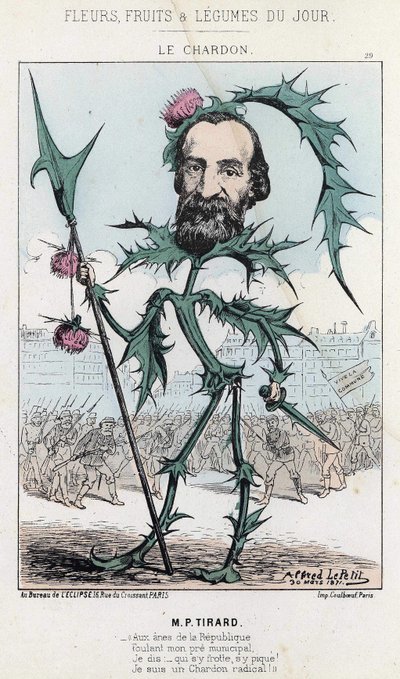 Le Thistle: karikatúra P. Tirardról - ill. 1871.03.30-tól „A nap virágai, gyümölcsei és zöldségei” alkotó: Alfred Le Petit