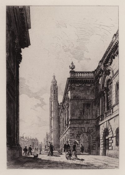 Cambridge: A Szenátus Háza és az Egyetemi Könyvtár (rézkarc) alkotó: Alfred Louis Brunet Debaines