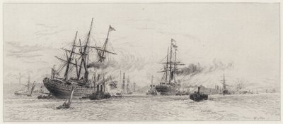 Szállítás a Mersey-n (rézkarc) alkotó: Alfred Louis Brunet Debaines