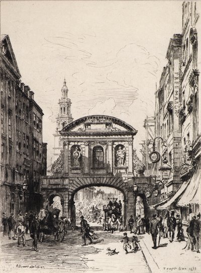 Temple Bar (rézkarc) alkotó: Alfred Louis Brunet Debaines