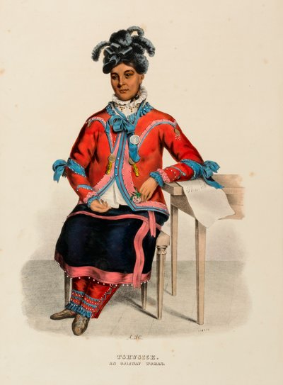 TSHUSICK. AN OJIBWAY WOMAN., az Észak-Amerika indián törzseinek története című kötetből. alkotó: Alfred M. Hoffy