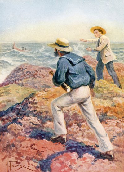 Hajó a láthatáron (színes litográfia) alkotó: Alfred Pearse