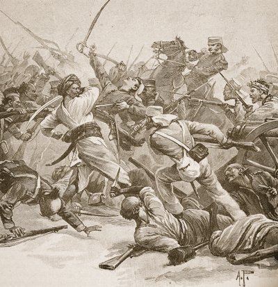„Szuronytól volt bajonettig”, illusztráció a „Tizekilencedik század csatái” című művéből, Archibald Forbes, G.A. Henty és Arthur Griffiths őrnagy alkotó: Alfred Pearse