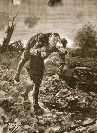 G. St. G. S. Cather ideiglenes hadnagy behoz egy sebesültet az ellenség szeme láttára, géppuskával és tüzérségi tűz alatt alkotó: Alfred Pearse