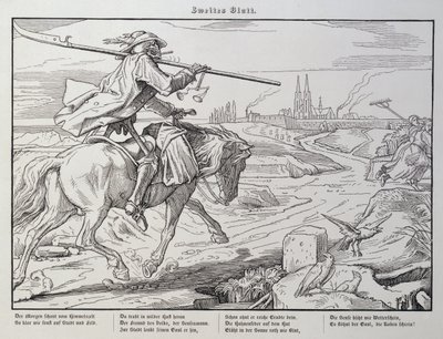 Death Rides to Town, 2. lemez az „Another Dance of Death”-ből, amelyet Georg Wigand adott ki Lipcsében, 1849 alkotó: Alfred Rethel