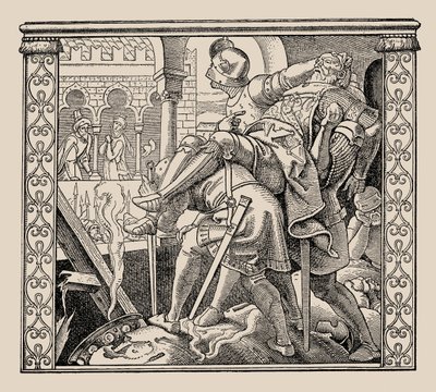 Die Nibelungen. Hogyan mutatják be a Rudigers hadtestet Krimhildnek, 1840-1841. alkotó: Alfred Rethel