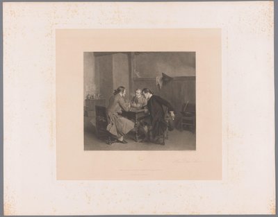 Belső három dohányzó férfival egy asztalnál Les Bons Amis (cím a tárgyon) alkotó: Alfred Revel