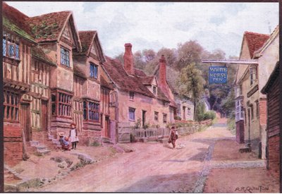 A Dent & Sons Limited által kiadott The Cottages and the Village Life of Rural England című házakban korábban takácsok laktak, Kersey, Suffolk alkotó: Alfred Robert Quinton